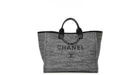 Chanel Deauville Tote Silver-tone Large Charcoal