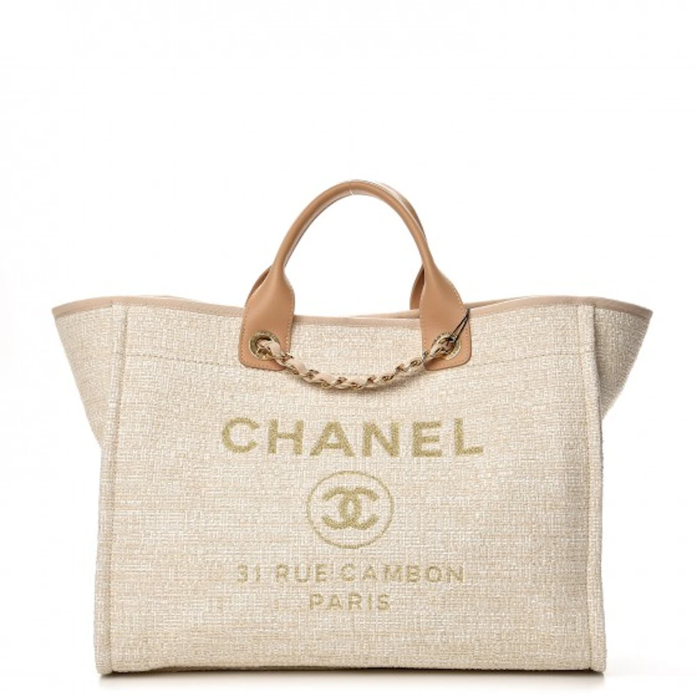 Chanel Deauville Tote Light Beige Canvas with Silver-tone - US