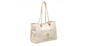 Chanel Deauville Tote Canvas Gold-tone Small Beige