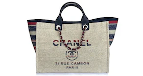 Chanel Deauville Tote Stripe Beige