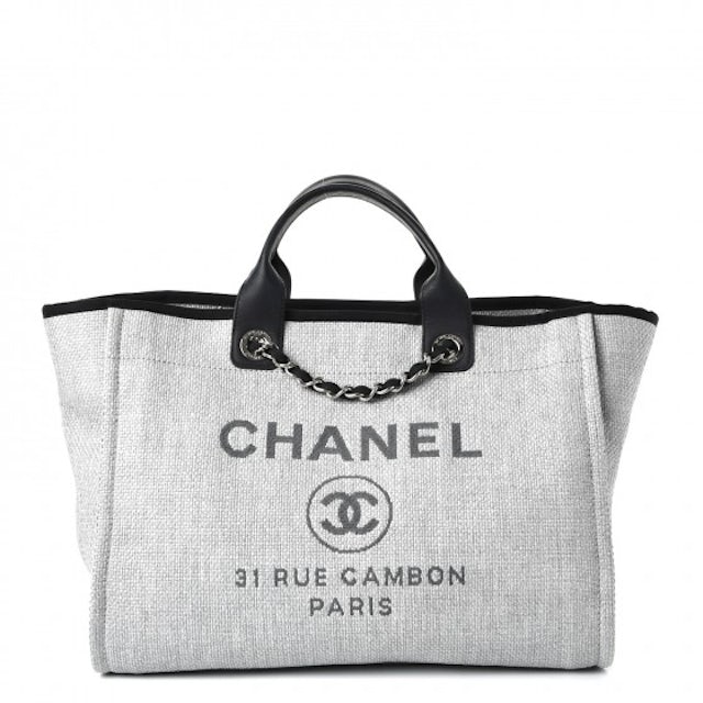Chanel Deauville Tote Woven Large Charcoal Black in Straw/Raffia with Light  Gold-tone - US