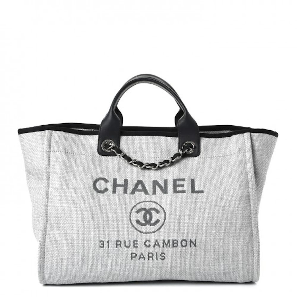 Chanel Deauville Tote Woven Large Grey/Black in Straw/Raffia with