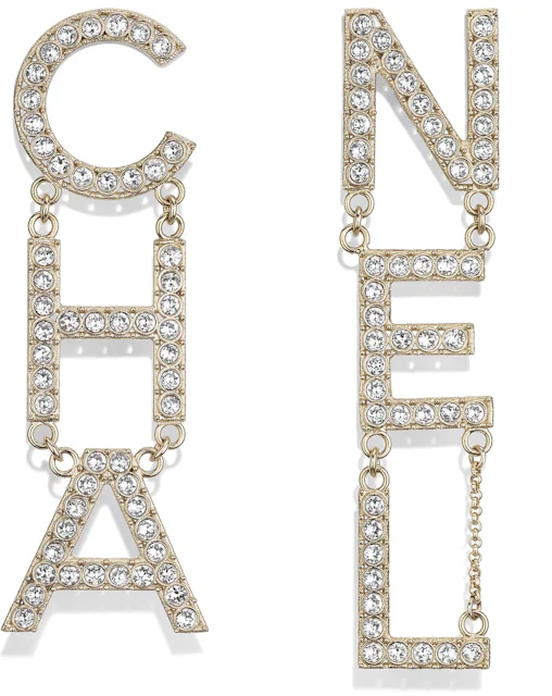 Chanel Diamantes Letter Earrings Gold/Crystal in Metal/Strass with Gold ...