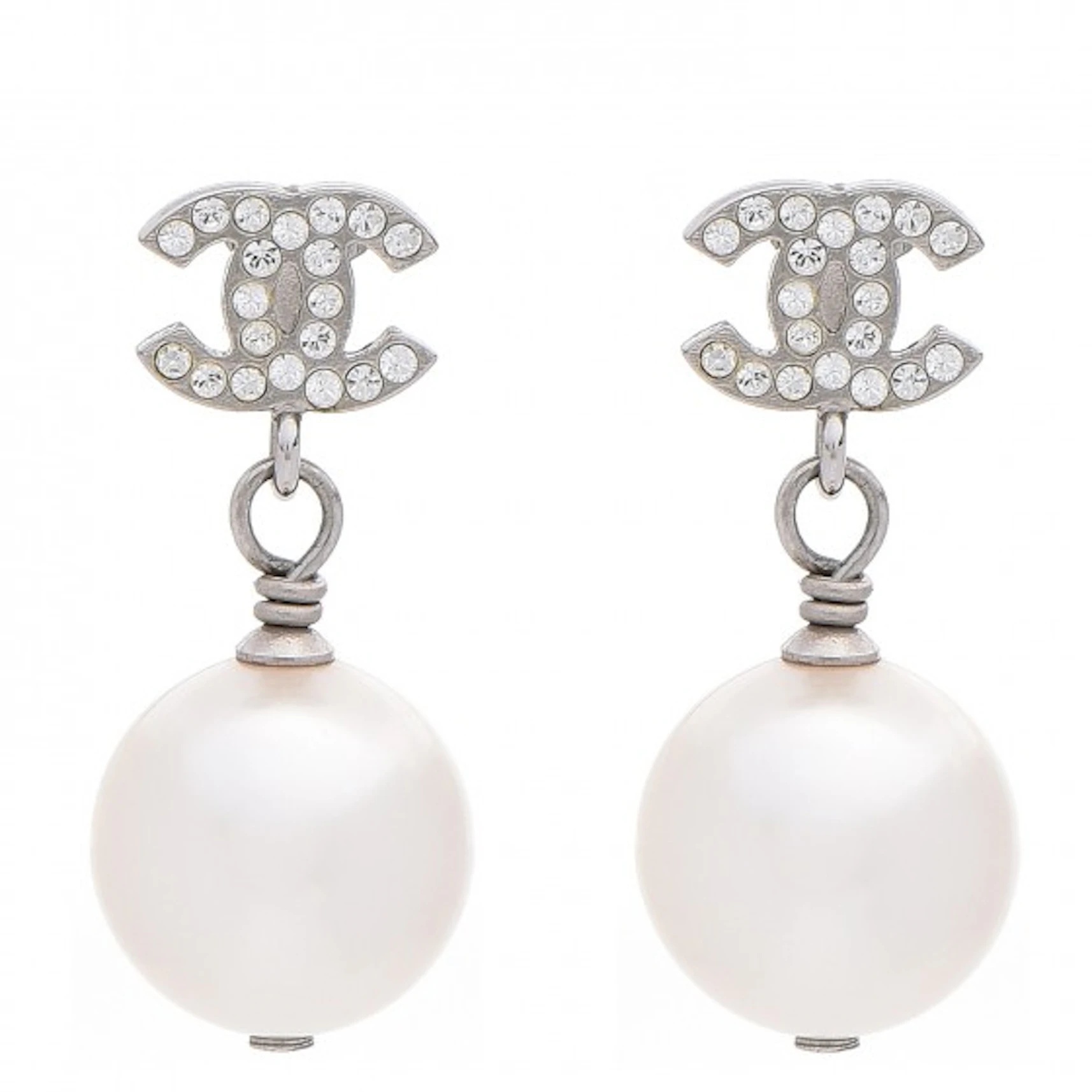 Authentic Second Hand Chanel Pearl Dangle 'CC' Earrings (PSS-094