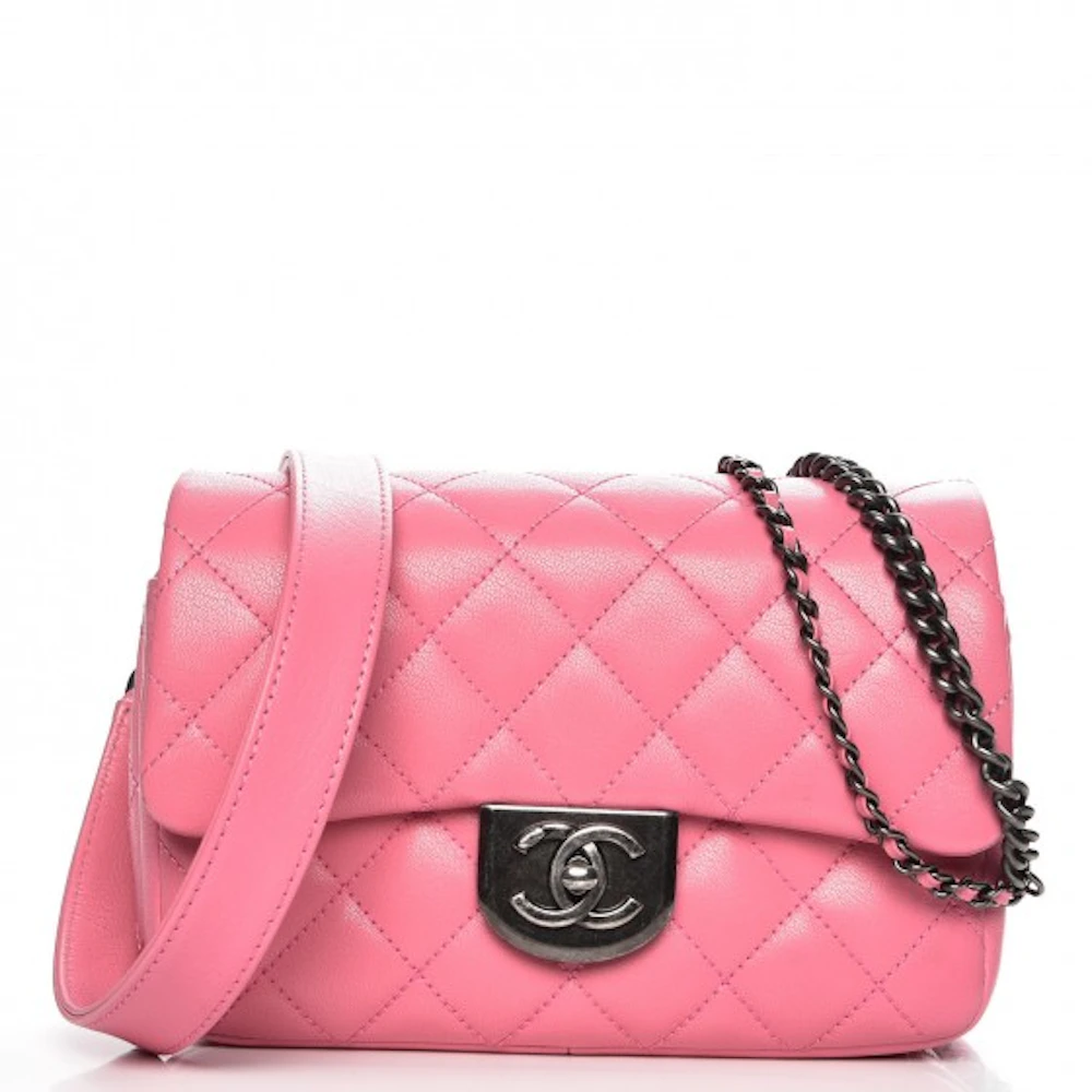 Chanel Carry Waist Chain Double Flap Quilted Diamond Shiny Small Pink in  Goatskin with Ruthenium - US