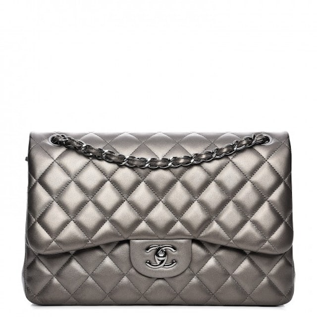 Chanel Double Flap Diamond Quilted Jumbo Metallic Bronze in Lambskin with  Silver-tone - US