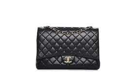 Chanel Double Flap Quilted Diamond Maxi Gold-tone Black