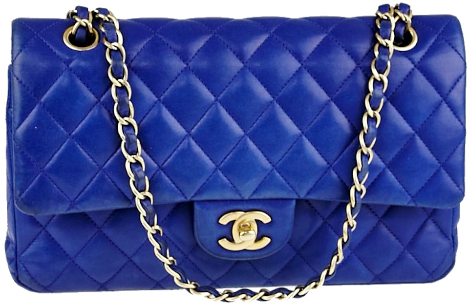 Chanel Double Flap Diamond Quilted Medium Blue in Lambskin with Gold-tone -  US
