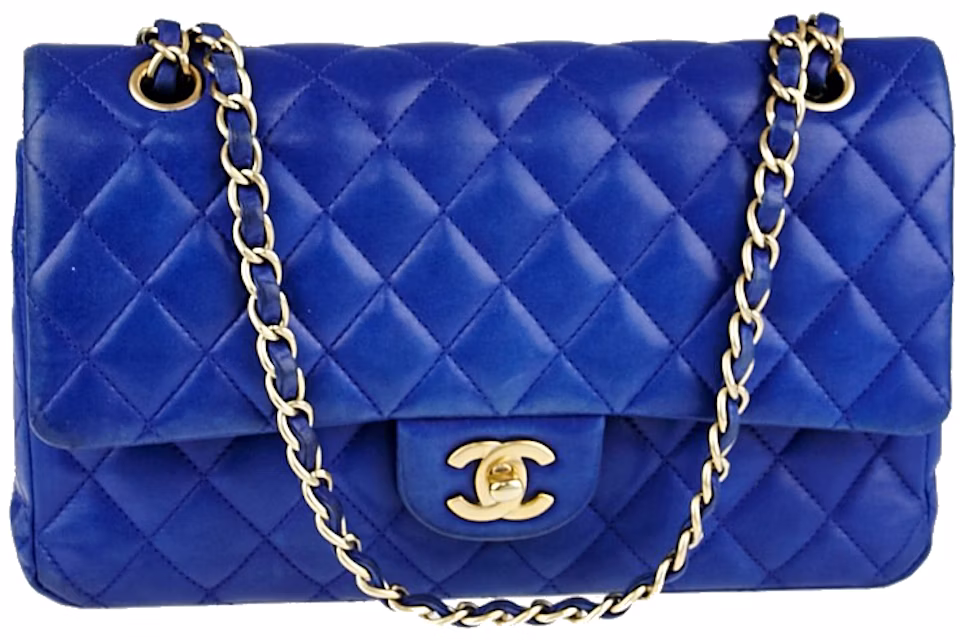 Chanel Double Flap Diamond Quilted Medium Blue