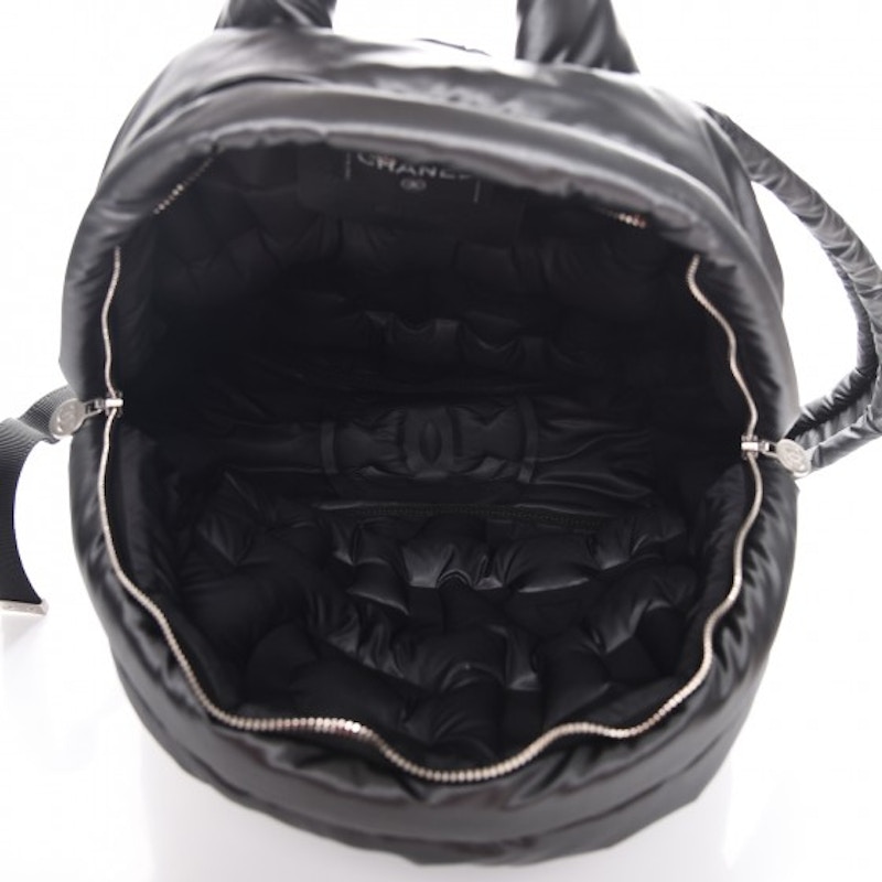 Chanel Doudoune Backpack Embossed Small Black in Nylon with Silver