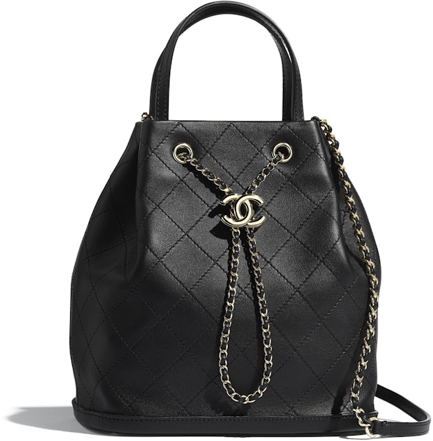 Chanel Drawstring Bag Calfskin Gold-tone Large Black in Calfskin with Gold- tone - US