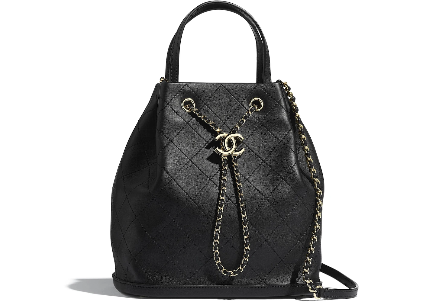 Chanel Flap Bag Top Handle Quilted Grained Calfskin Gold-tone Small Black  in Grained Calfskin with Gold-tone - US
