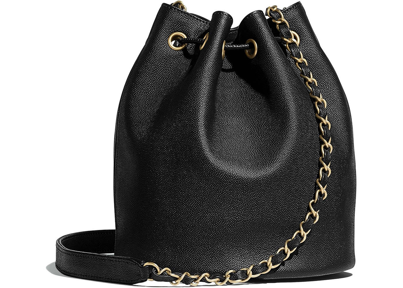 Chanel Drawstring Bag Gold-tone Small Black in Grained Calfskin with ...