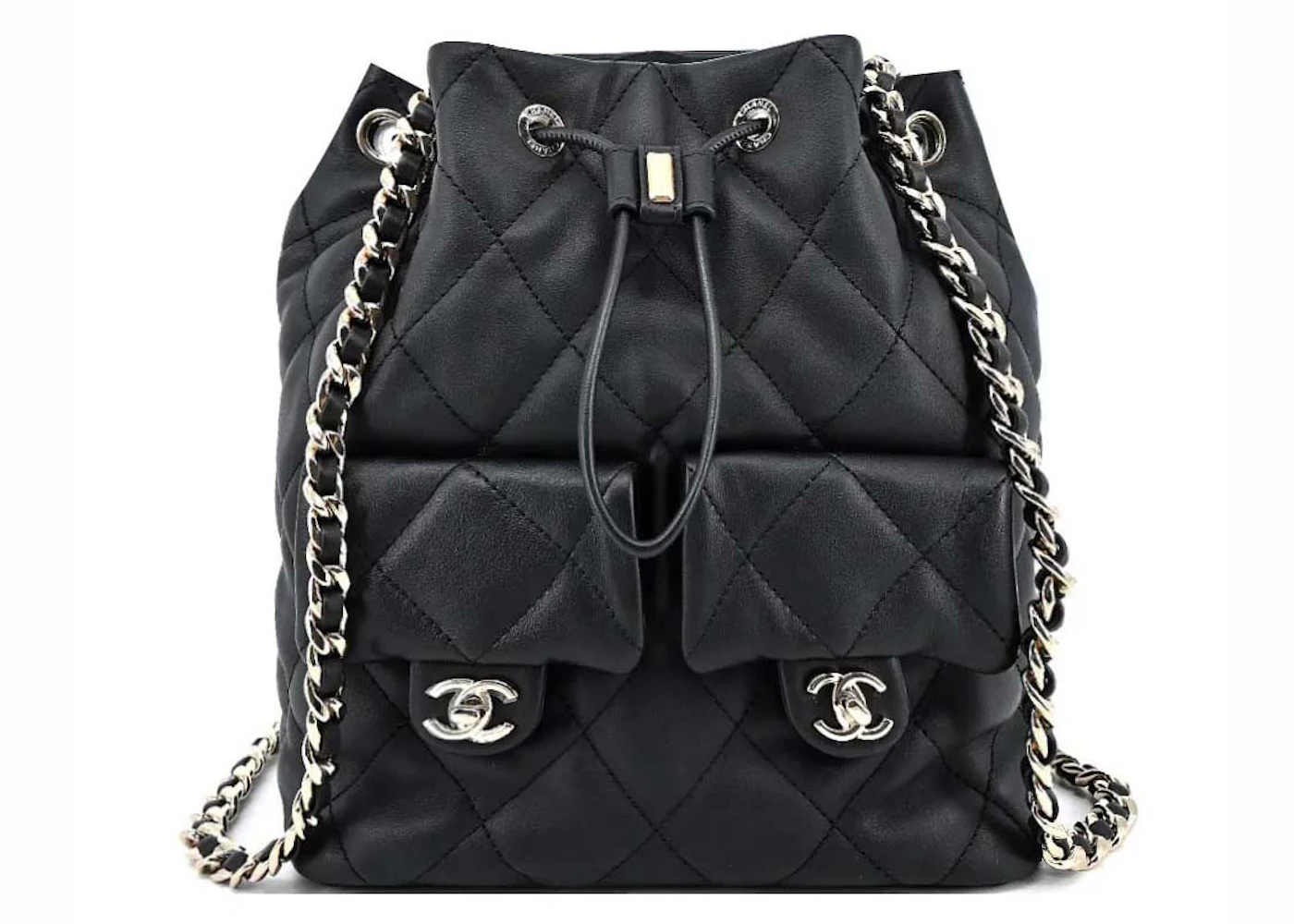 Chanel Drawstring Two Pocket Backpack Black (AS4342) in Calfskin with ...