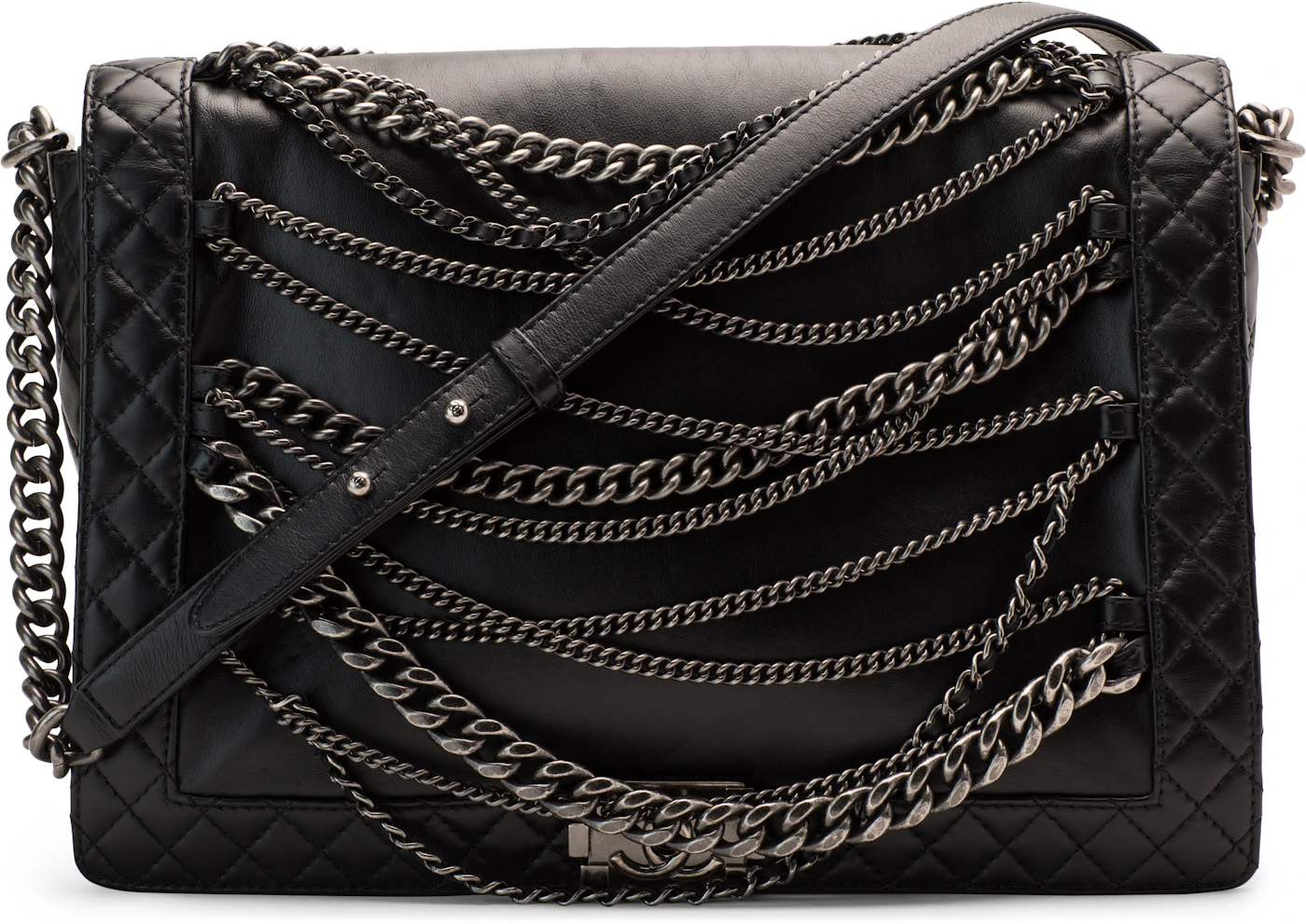 CHANEL Calfskin Quilted Enchained Flap Black 647927