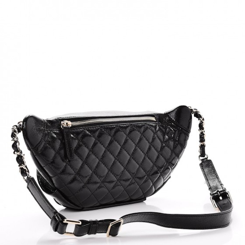 Chanel Fanny Pack Waist Bag Quilted Diamond Crumpled/Glazed Black in