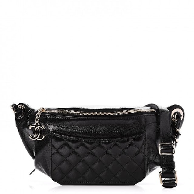 Chanel Fanny Pack Waist Bag Quilted Diamond Crumpled/Glazed Black