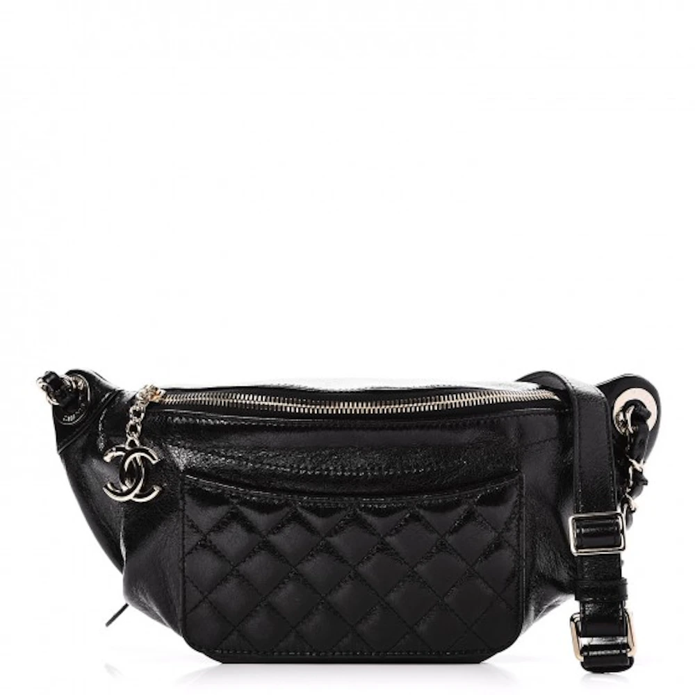 Chanel Fanny Pack Waist Bag Quilted Diamond Crumpled/Glazed Black in  Lambskin with Gold-tone - US