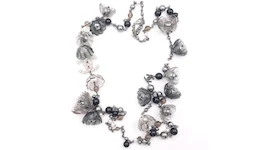 Chanel Faux Pearl Flower Necklace Long Glack/Grey