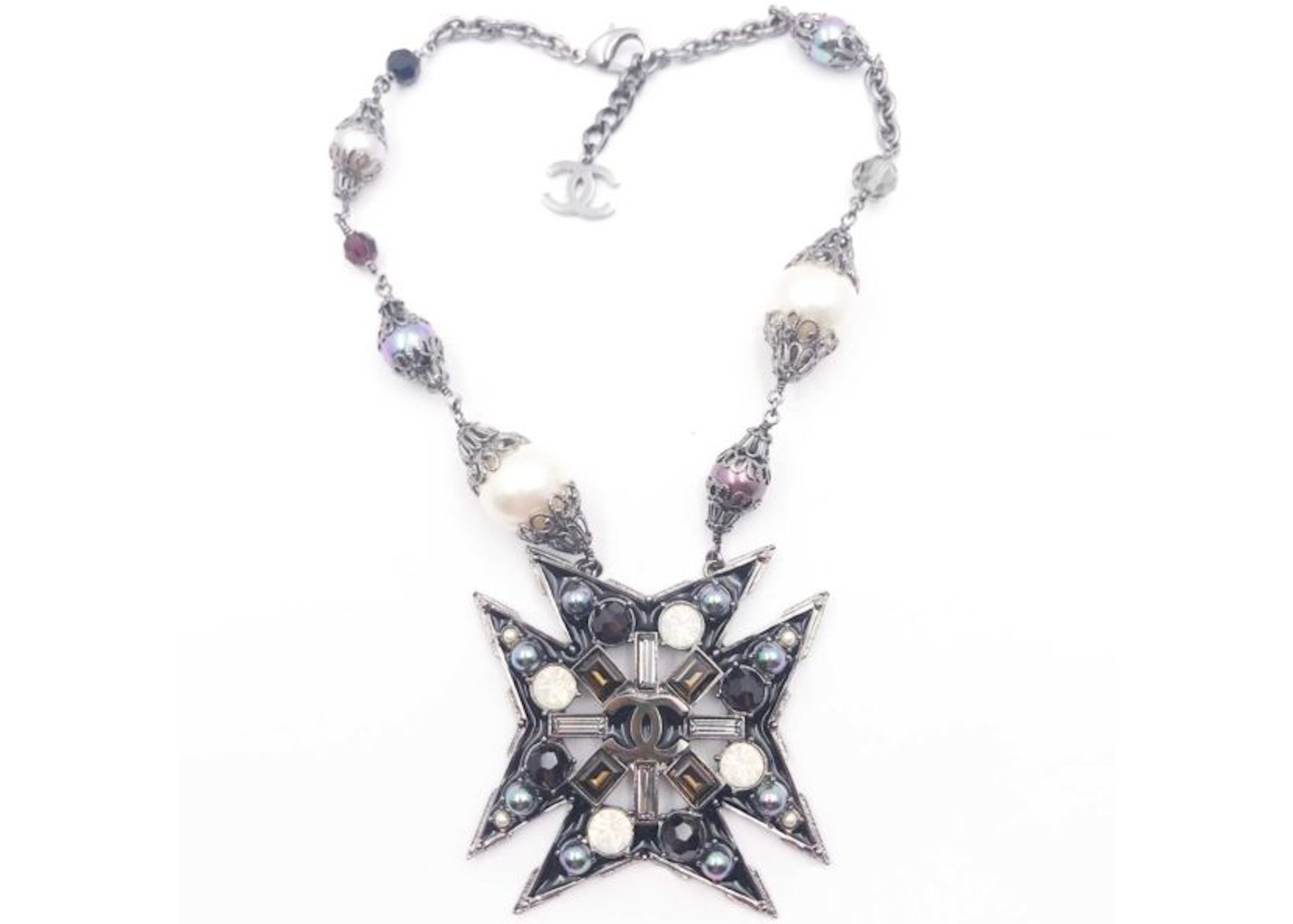 Chanel Faux Pearl Star Necklace Gunmetal Silver Multicolor in Metal with  Silver-tone - US