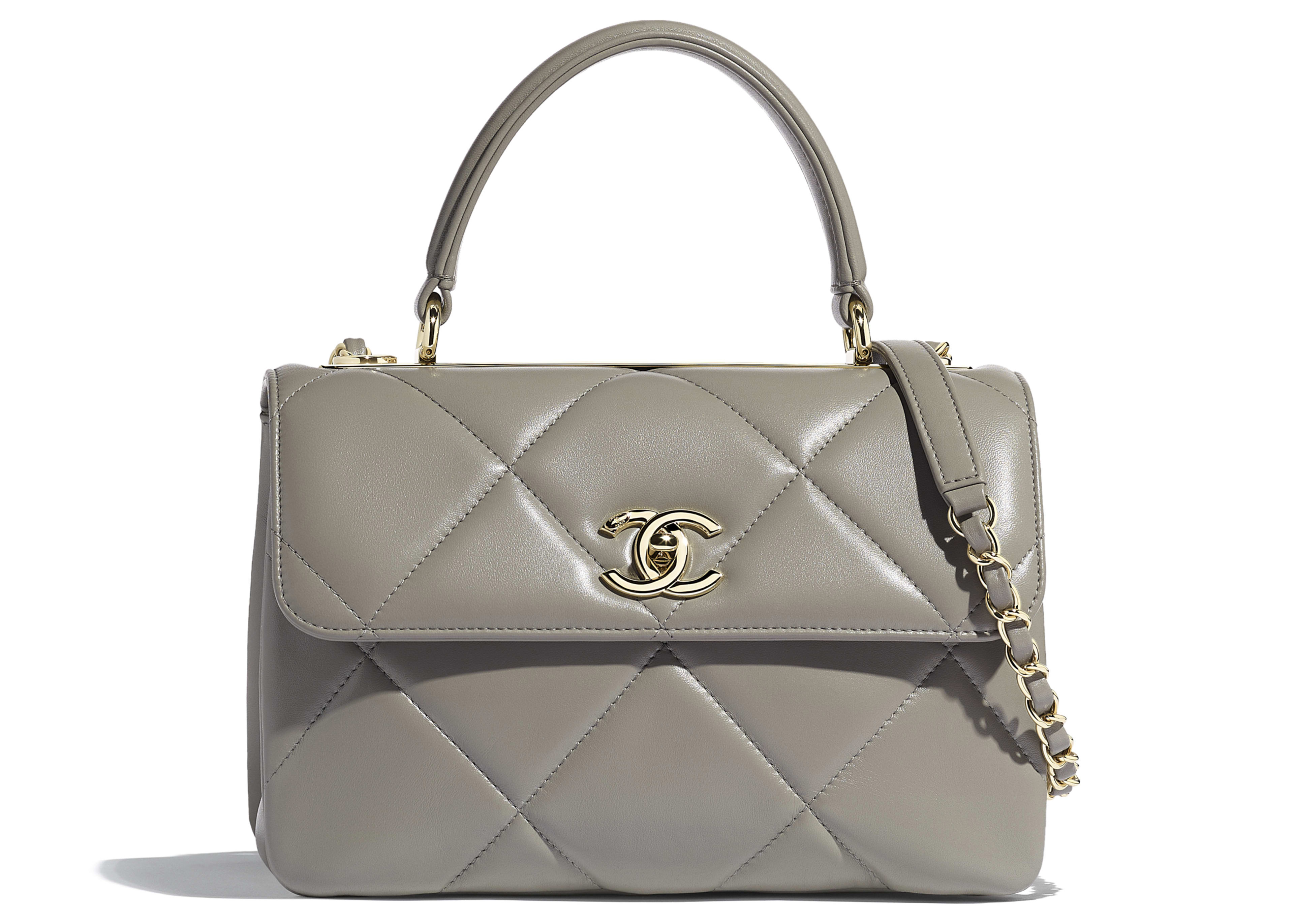 Chanel Flap Bag Lambskin With Top Handle Goldtone Small Gray in Lambskin  with Goldtone  US