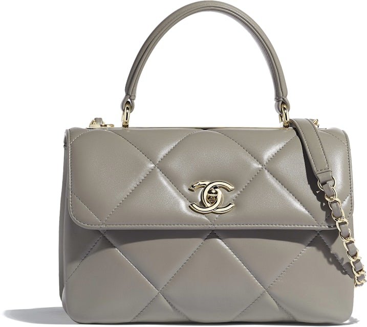 Chanel Flap Bag Lambskin (With Top Handle) Gold-tone Small Gray in Lambskin  with Gold-tone - DE