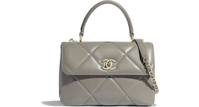 Chanel Flap Bag Lambskin (With Top Handle) Gold-tone Small Gray