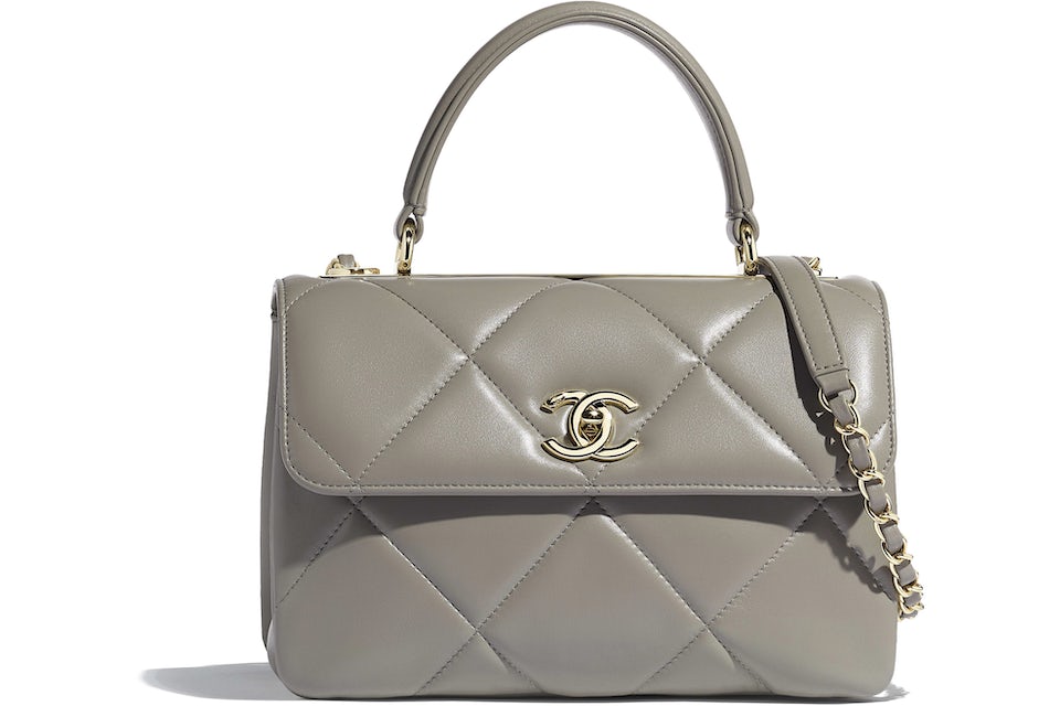 Chanel Flap Bag Lambskin (With Top Handle) Gold-tone Small Gray in Lambskin  with Gold-tone - US