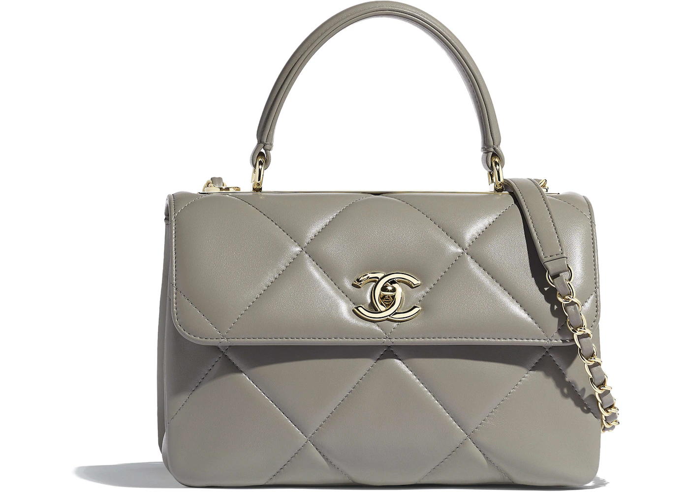 Chanel Flap Bag Lambskin (With Top Handle) Gold-tone Small Gray in Lambskin  with Gold-tone - US