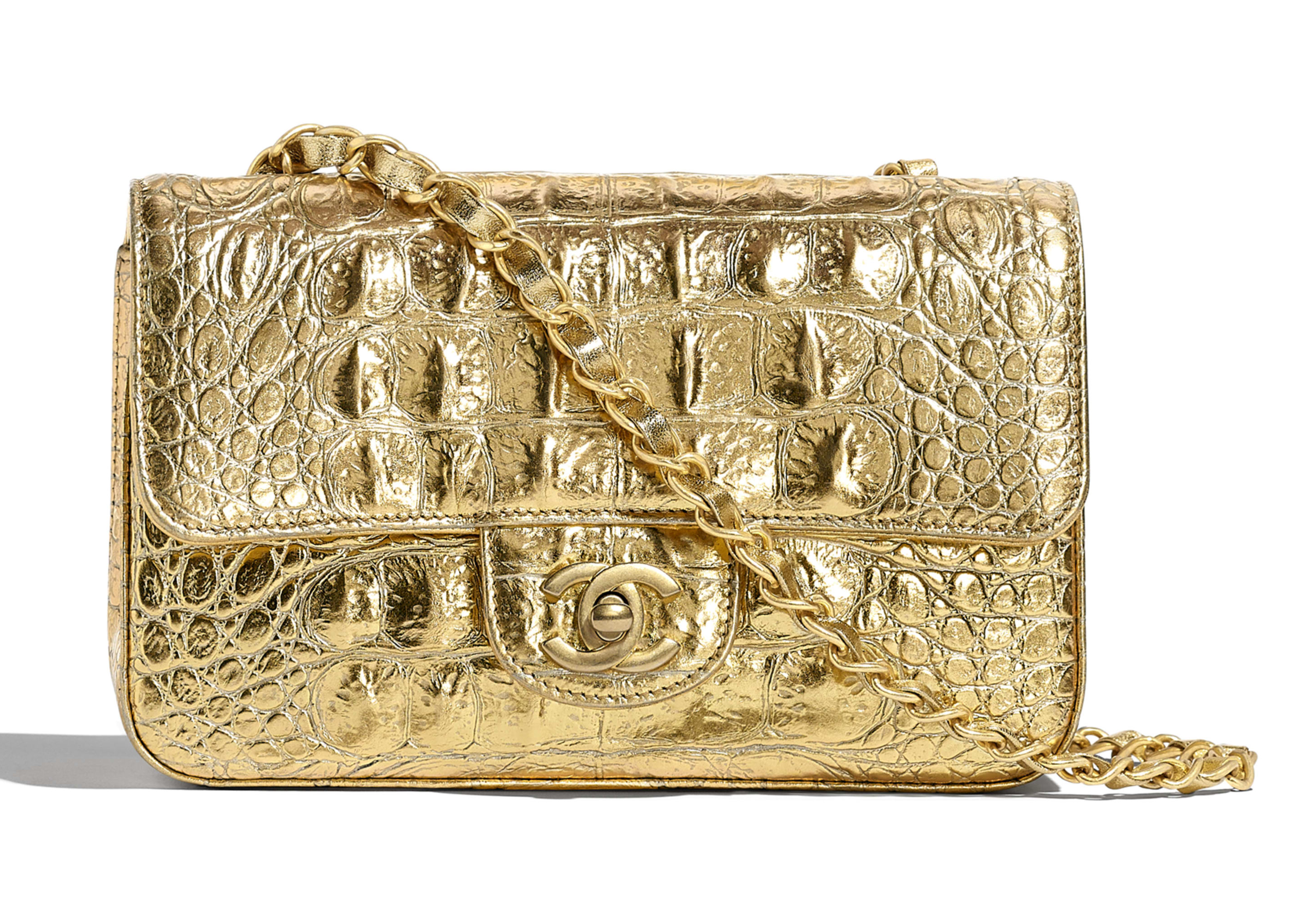 CHANEL Mini Rectangular Flap Bag in Gold Croc Embossed Calfskin  Dearluxe