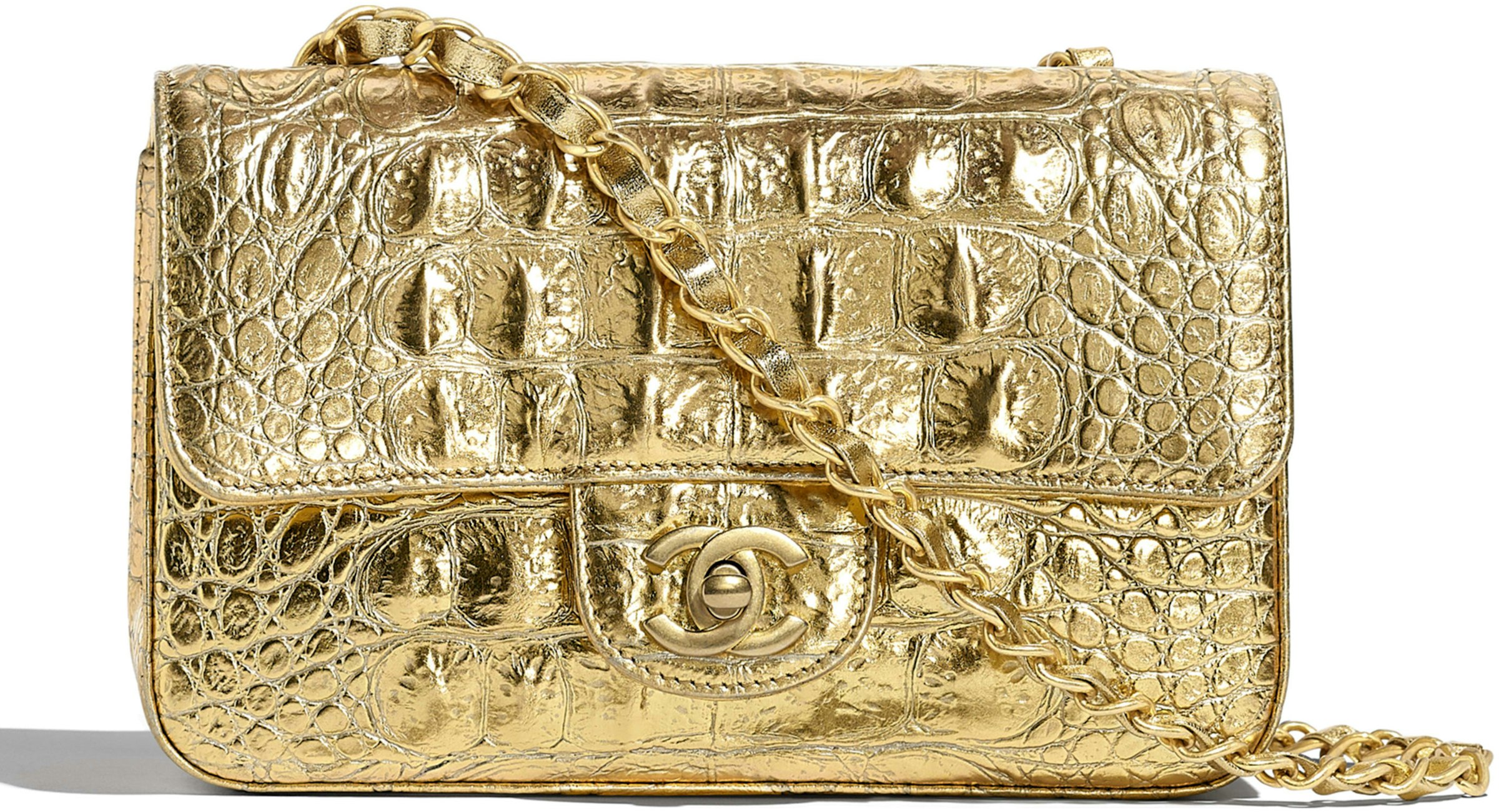 Cyberplads hurtig Teasing Chanel Flap Bag Metallic Crocodile Emobssed Calfskin Gold-tone Mini Gold in  Calfskin with Gold-tone - US