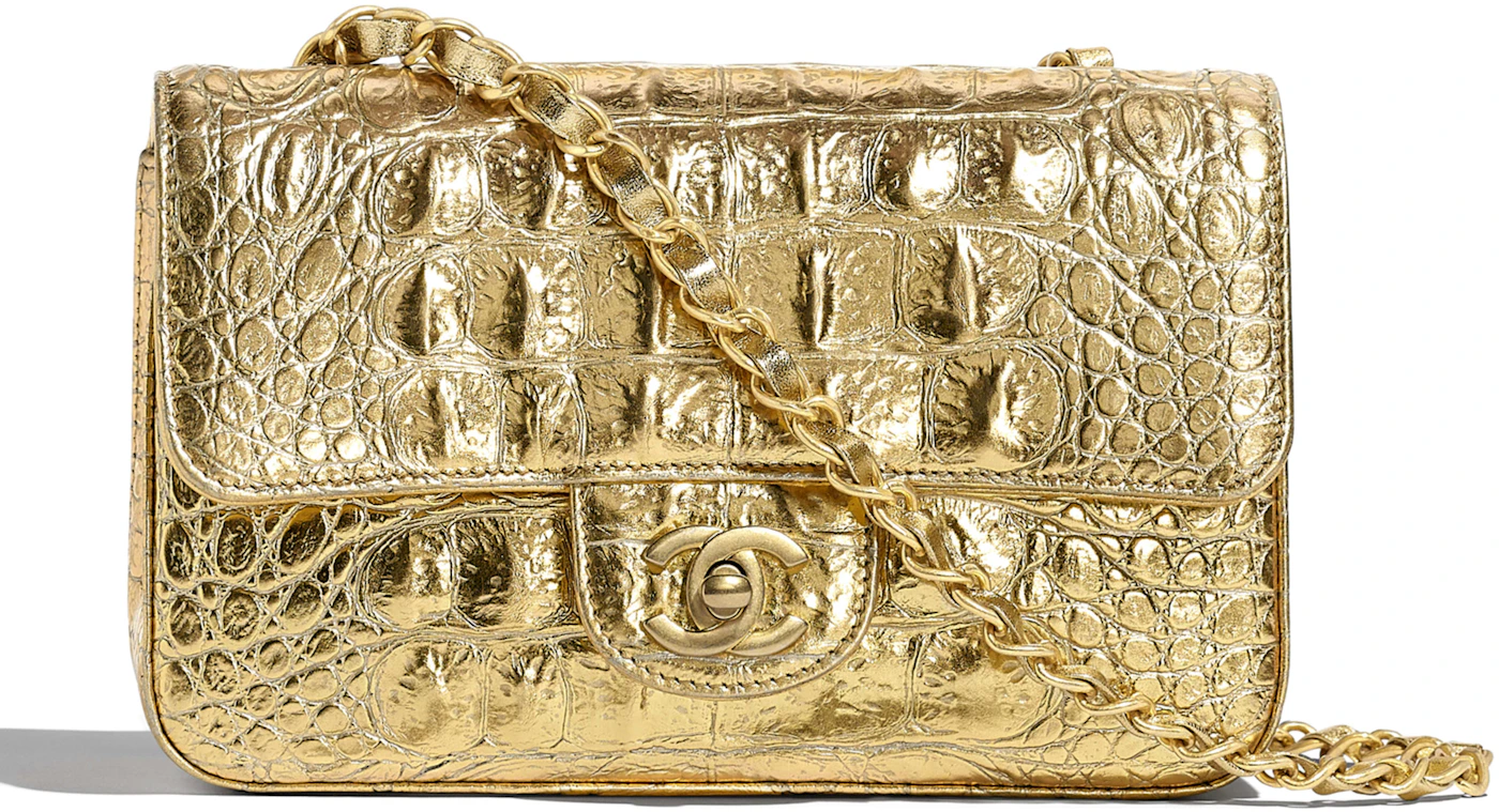 Chanel Gabrielle Hobo Bag Metallic Crocodile Emobssed Calfskin Gold/Silver-tone  Gold in Calfskin with Gold/Silver-tone - ES
