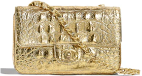 Chanel Flap Bag Metallic Crocodile Emobssed Calfskin Gold-tone Mini Gold