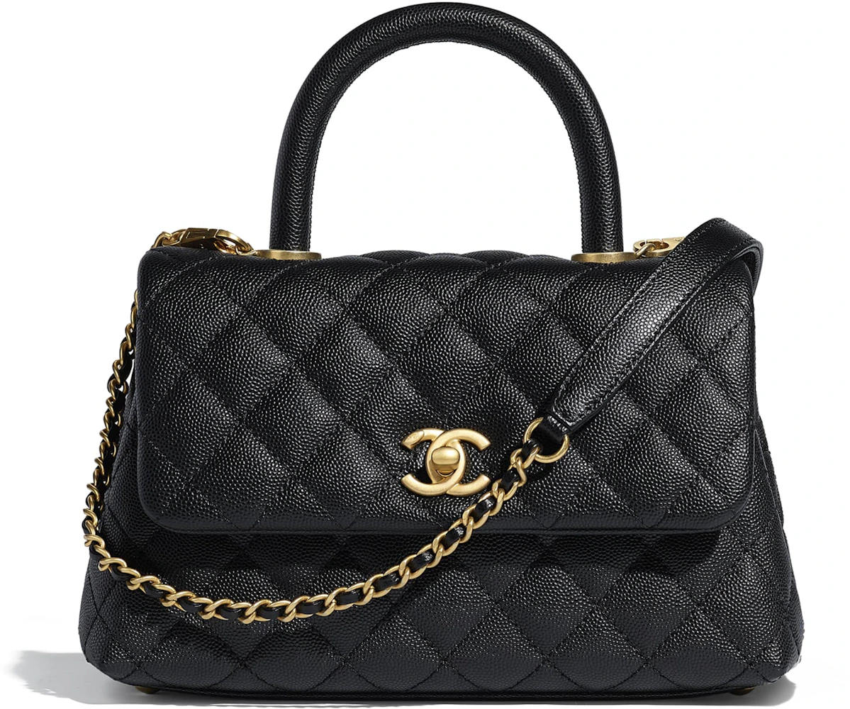 Chanel Flap Bag Top Quilted Calfskin Gold-tone Small Black in Grained with Gold-tone -