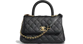 Chanel Flap Bag Top Handle Quilted Grained Calfskin Gold-tone Small Black