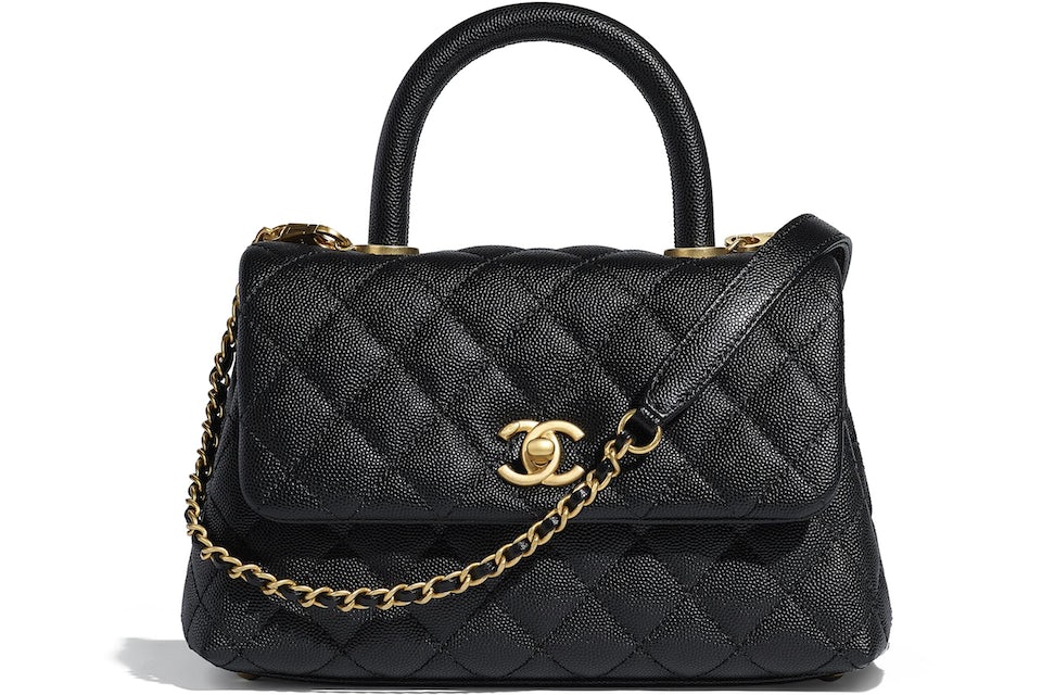 Chanel Flap Bag Top Handle Quilted Grained Calfskin Gold-Tone Small Black  In Grained Calfskin With Gold-Tone - Us
