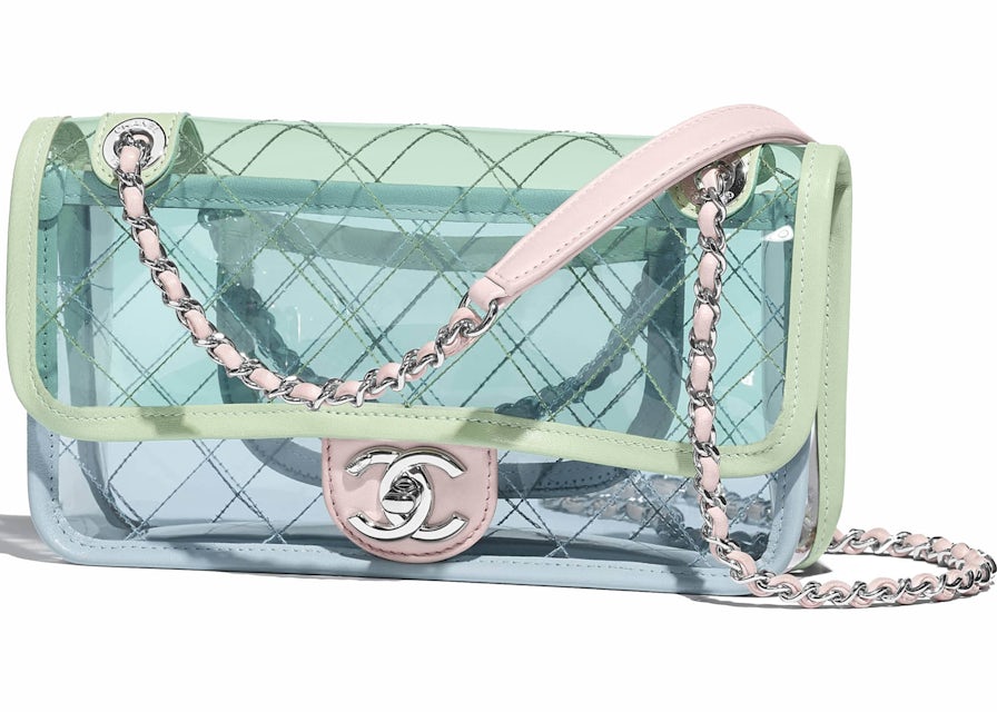 Chanel Flap Bag Transparent PVC/Lambskin Silver-tone Blue/Green/Pink in PVC/ Lambskin with Silver-Tone - US