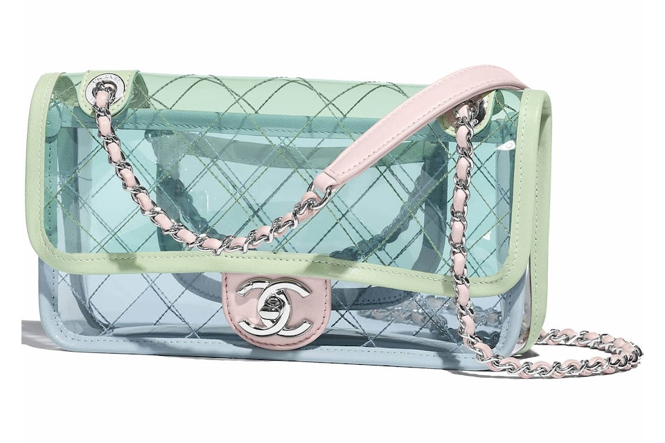 Chanel Flap Bag Transparent PVC/Lambskin Silver-tone Blue/Green/Pink in PVC/ Lambskin with Silver-Tone - DE