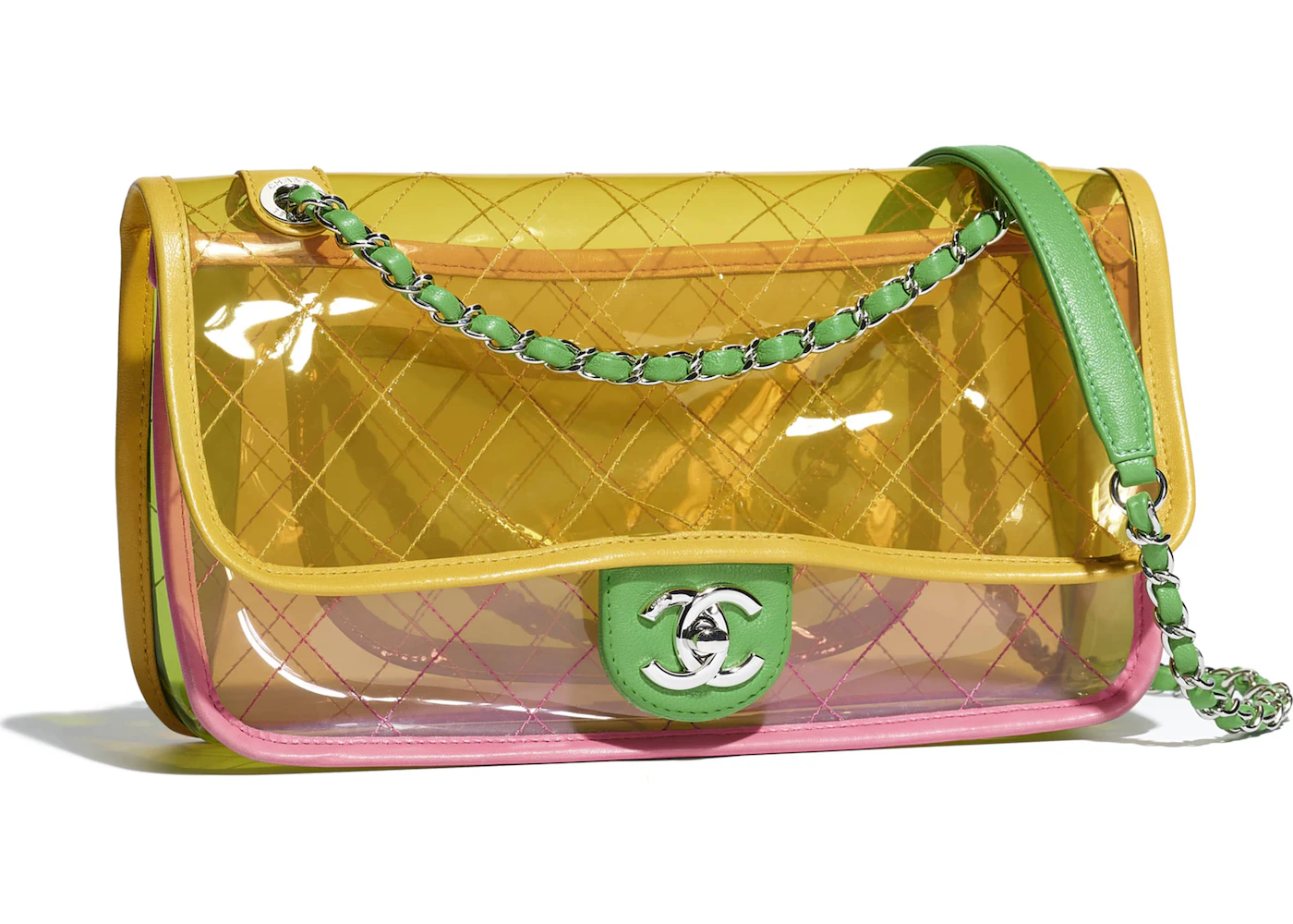 Chanel Flap Bag Transparent Pink/Yellow in PVC/Lambskin with Silver-Tone -  US