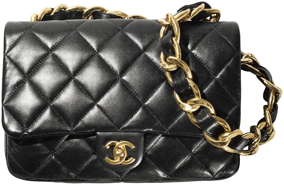 Chanel Flap Bag with Chunky Chain Strap Large 22S Lambskin Black in  Lambskin Leather with Gold-tone - GB