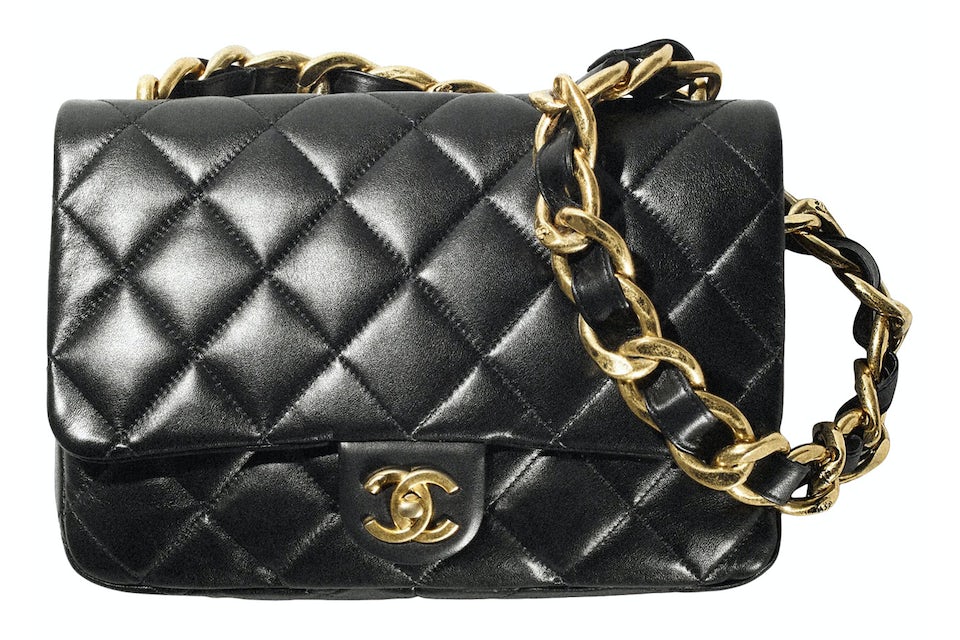 Chanel Flap Bag with Chunky Chain Strap Large 22S Lambskin Black