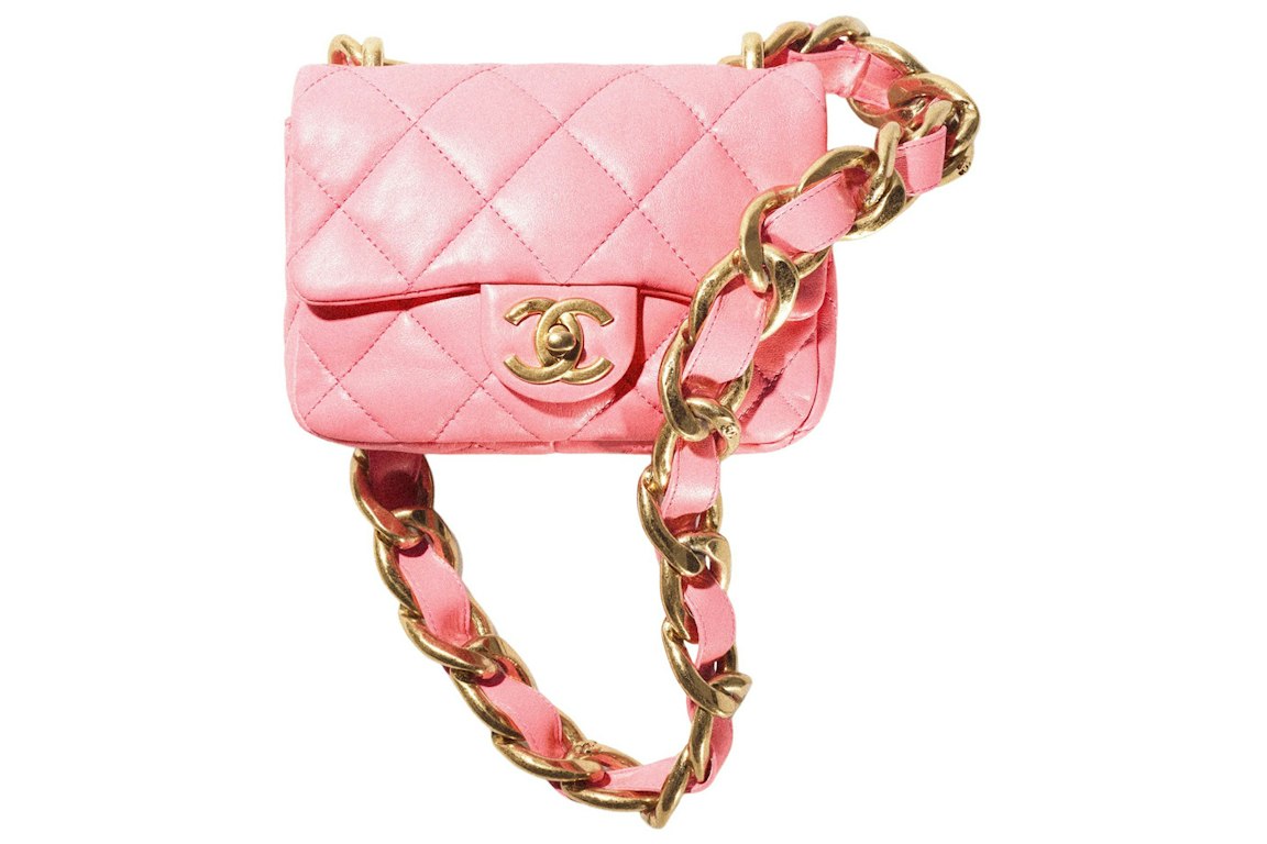 Pre-owned Chanel Flap Bag With Chunky Chain Strap Mini 22s Lambskin Coral Pink