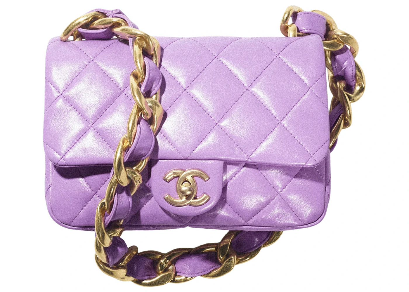 dekorere bagværk gå på pension Chanel Flap Bag with Chunky Chain Strap Small 22S Lambskin Purple in  Lambskin Leather with Gold-tone - US
