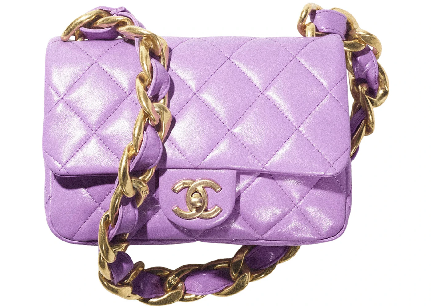 Chanel Flap Bag with Chunky Chain Strap Small 22S Lambskin Purple