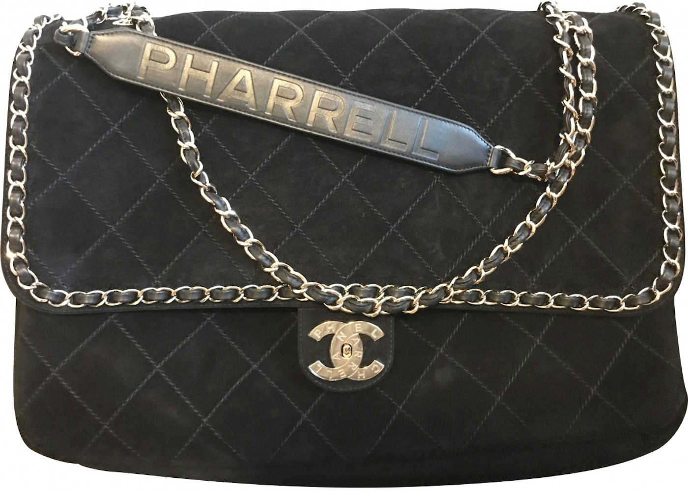 Chanel X Pharrell Flap Bag Xxl Black In Suede With Silver Tone