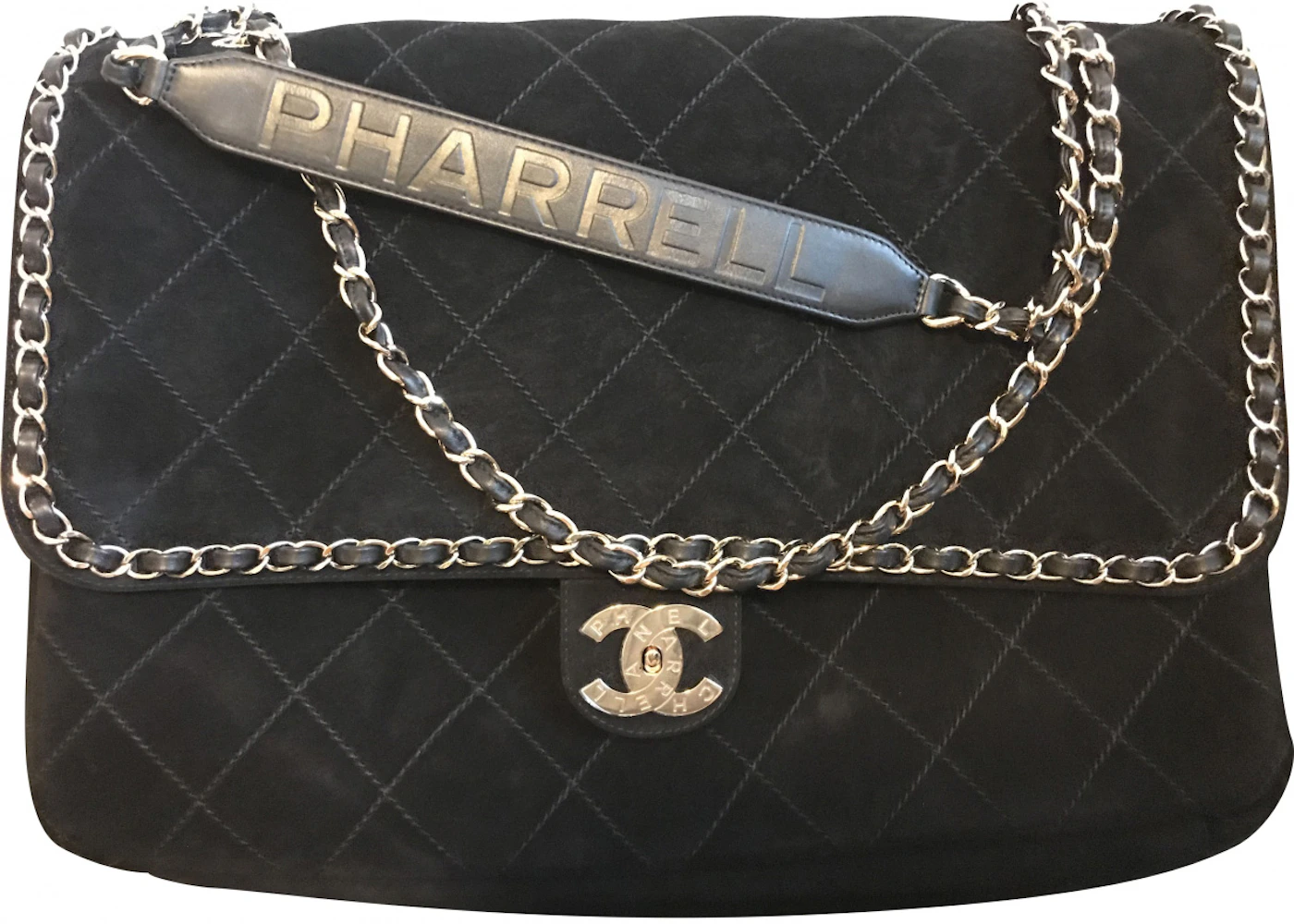 Chanel X Pharrell Flap Bag Xxl Black In Suede With Silver-Tone - Gb