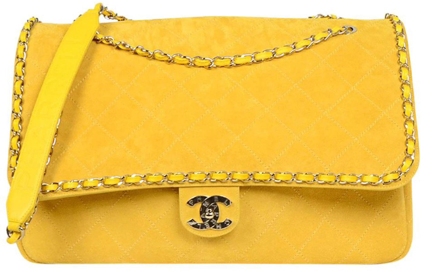 Chanel x Pharrell Flap Bag XXL Yellow in Suede with Silver-tone - US