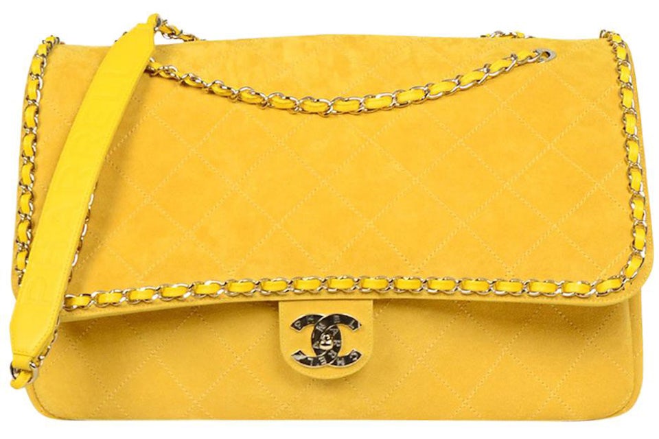 Chanel x Pharrell Flap Bag XXL Yellow in Suede with Silver-tone - US