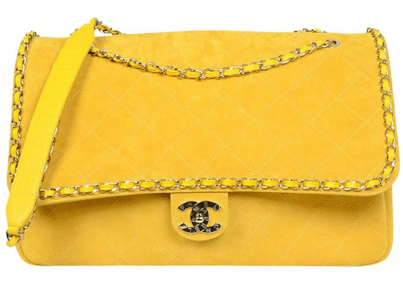 Chanel X Pharrell Flap Bag Xxl Yellow In Suede With Silver Tone