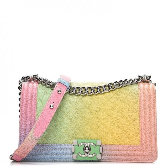 Chanel Flap Boy Cuba Rainbow Quilted Medium in Caviar with Silver-tone - US